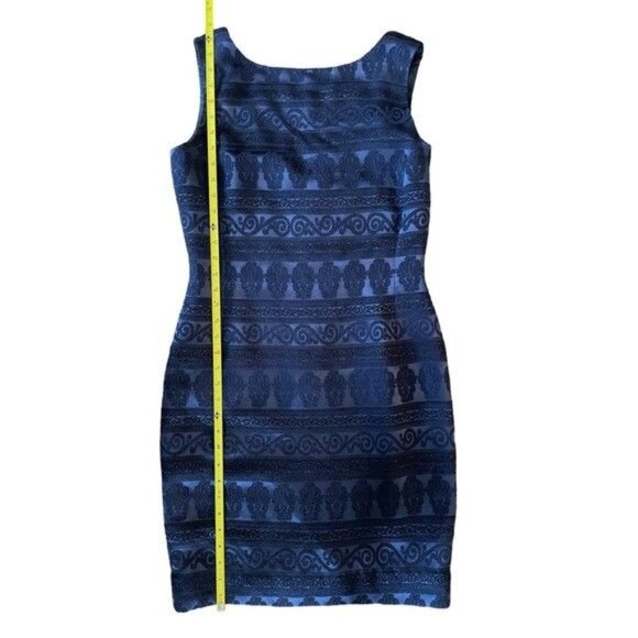 Vintage Denise Hajjar Boston Blue Jacquard Sleeveless Sheath Dress Size 6 - Picture 4 of 7